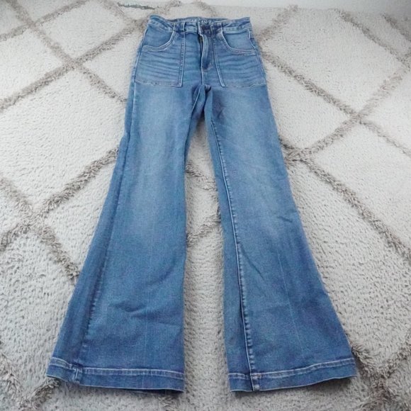 American Eagle Outfitters Super High Rise Flare Leg Jean Womens 2 Blue Denim Y2K - Picture 5 of 16